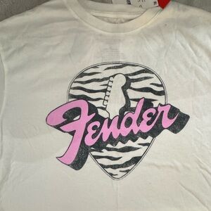Fender White and Pink Short Sleeve Tee with Graphic Design